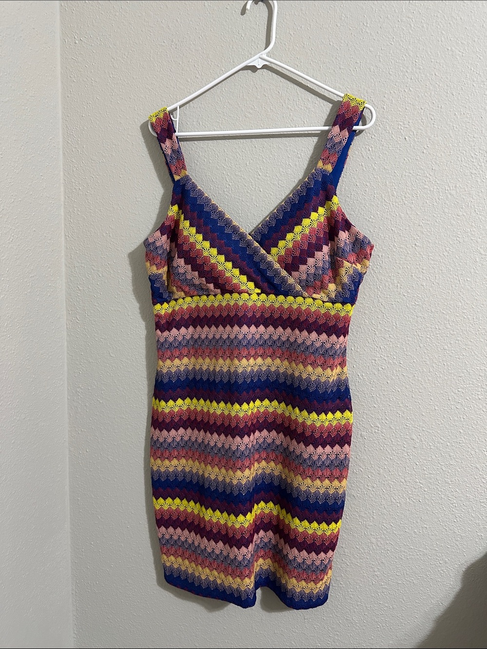 Guess Multicolor Chevron Knit Mini Dress - Blue, Pink, Yellow, Burgundy